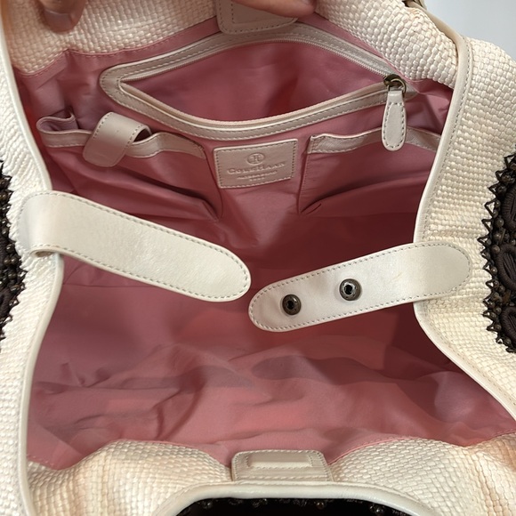 NWT COLE HAAN Alyssa Bead Ivory Straw Braided Satchel Handbag - Picture 7 of 10